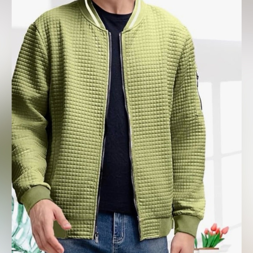 NWT Olive Green Quilted front zip Casual Lightweight Varsity Coat Bomber Jacket - Picture 4 of 7